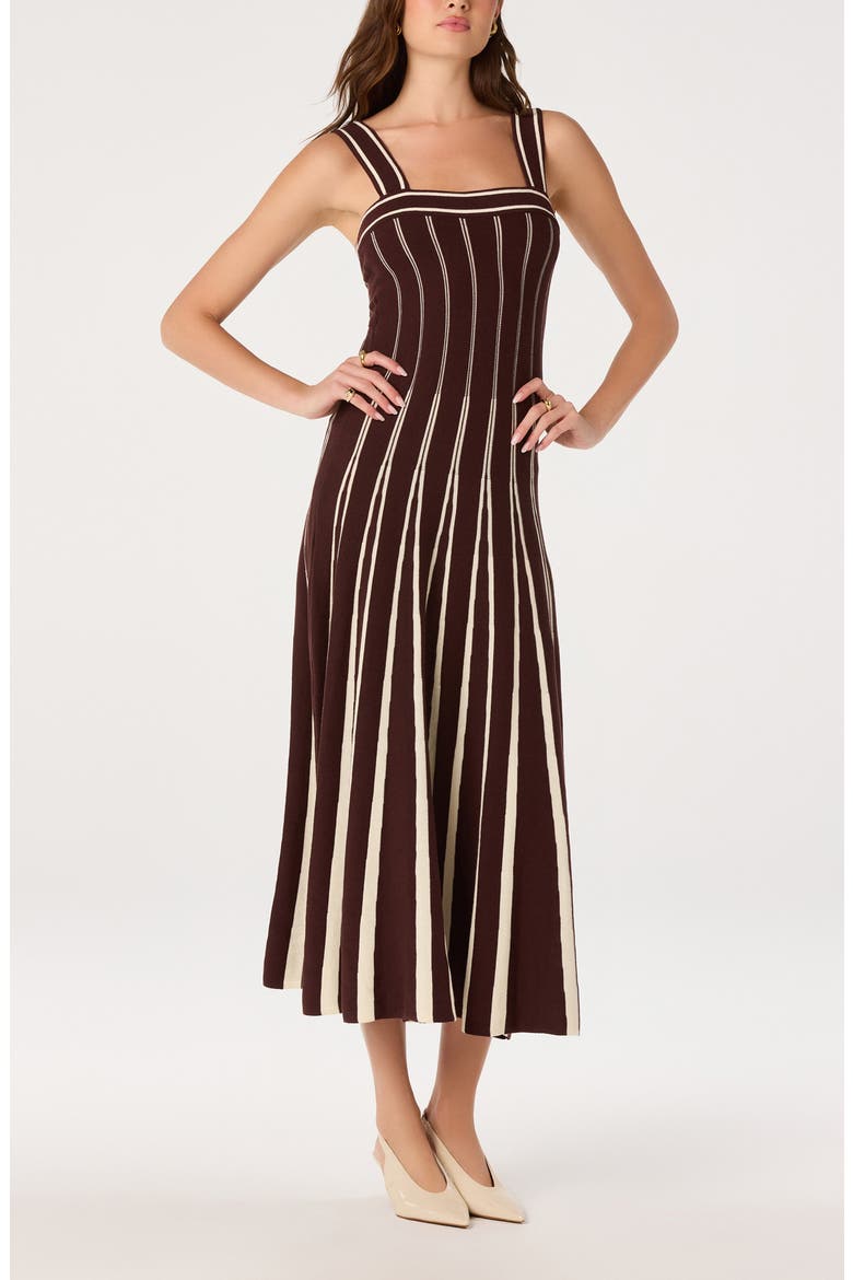 Marlen Striped Fit and Flare Midi Dress, Alternate, color, BROWN CREAM
