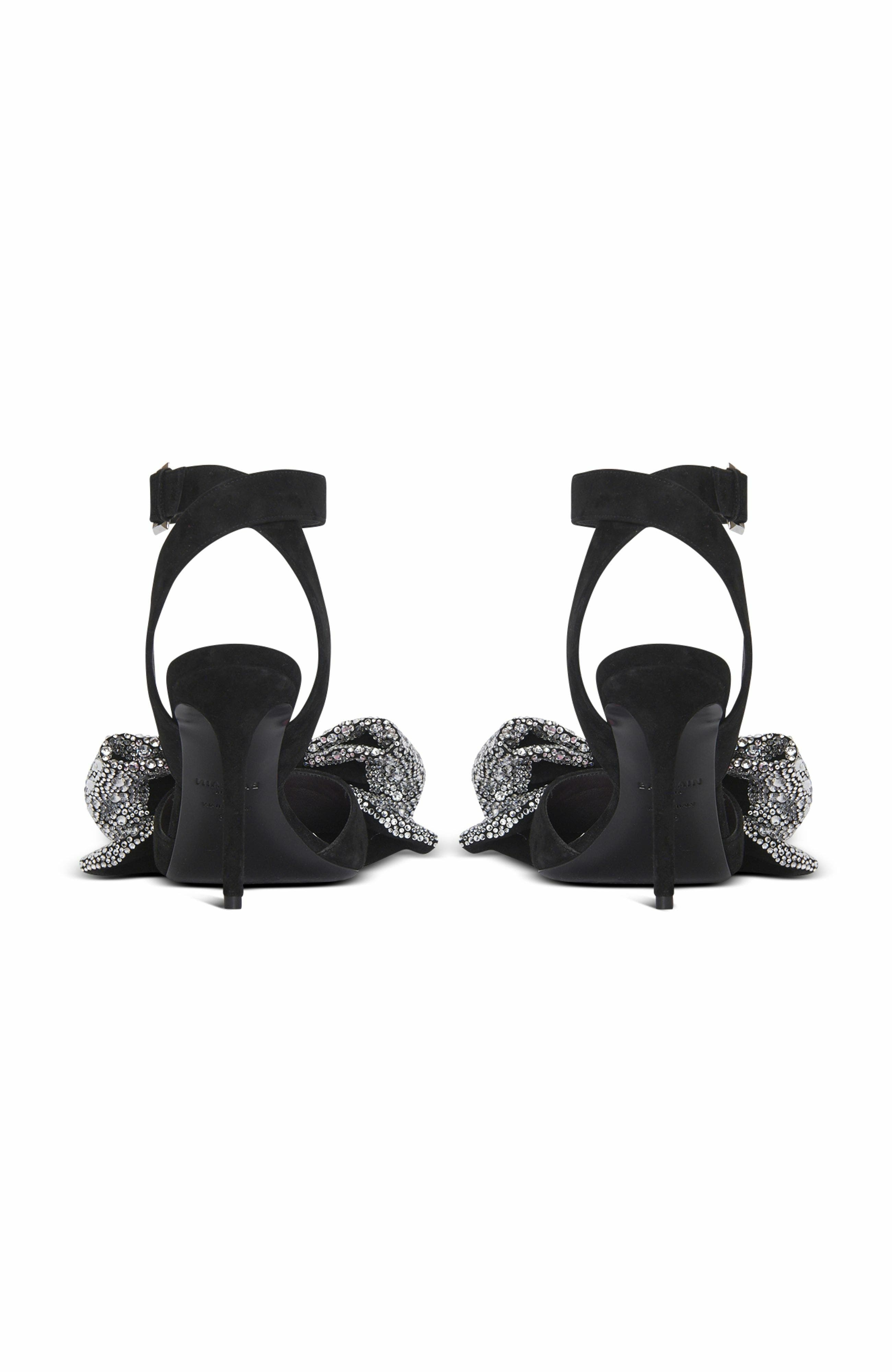 Balmain Suede Ruby Heels With Rhinestone Bows, Alternate, color, Black