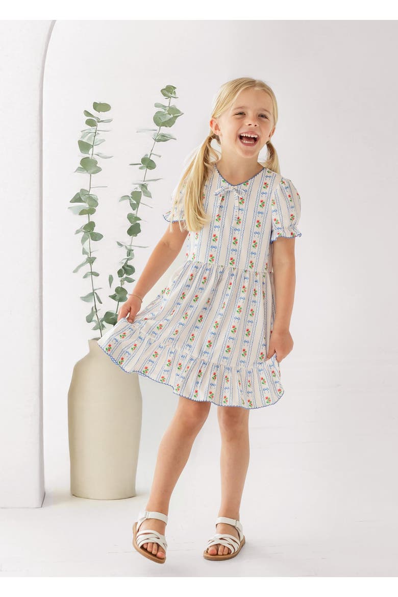 Blooms and Bows Short Gathered Ruffle Sleeve Dress, Alternate, color, Blue