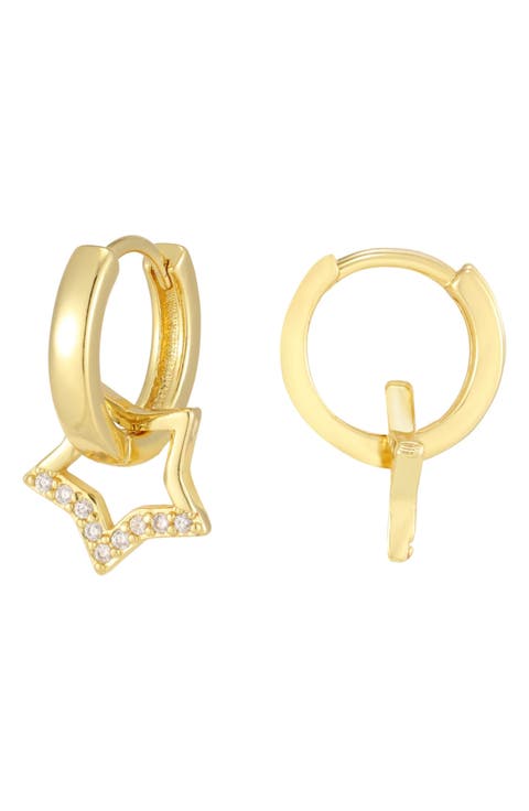 Detachable Cubic Zirconia Star Huggie Hoop Earrings