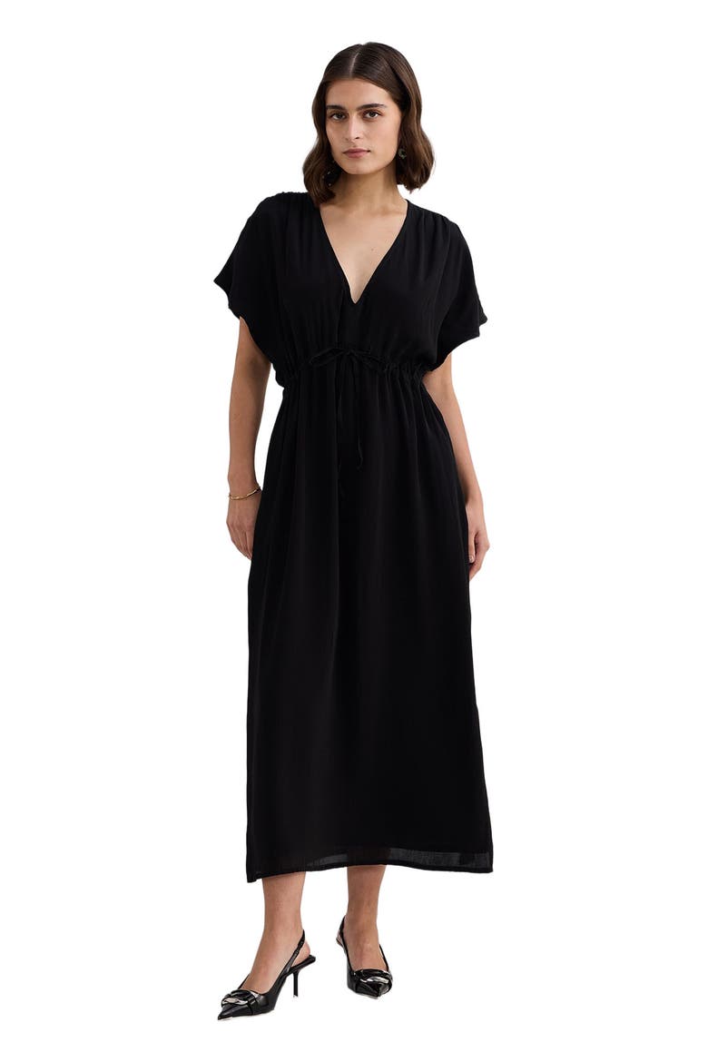V-neck Gathered Maxi Dress in Black, Alternate, color, Black