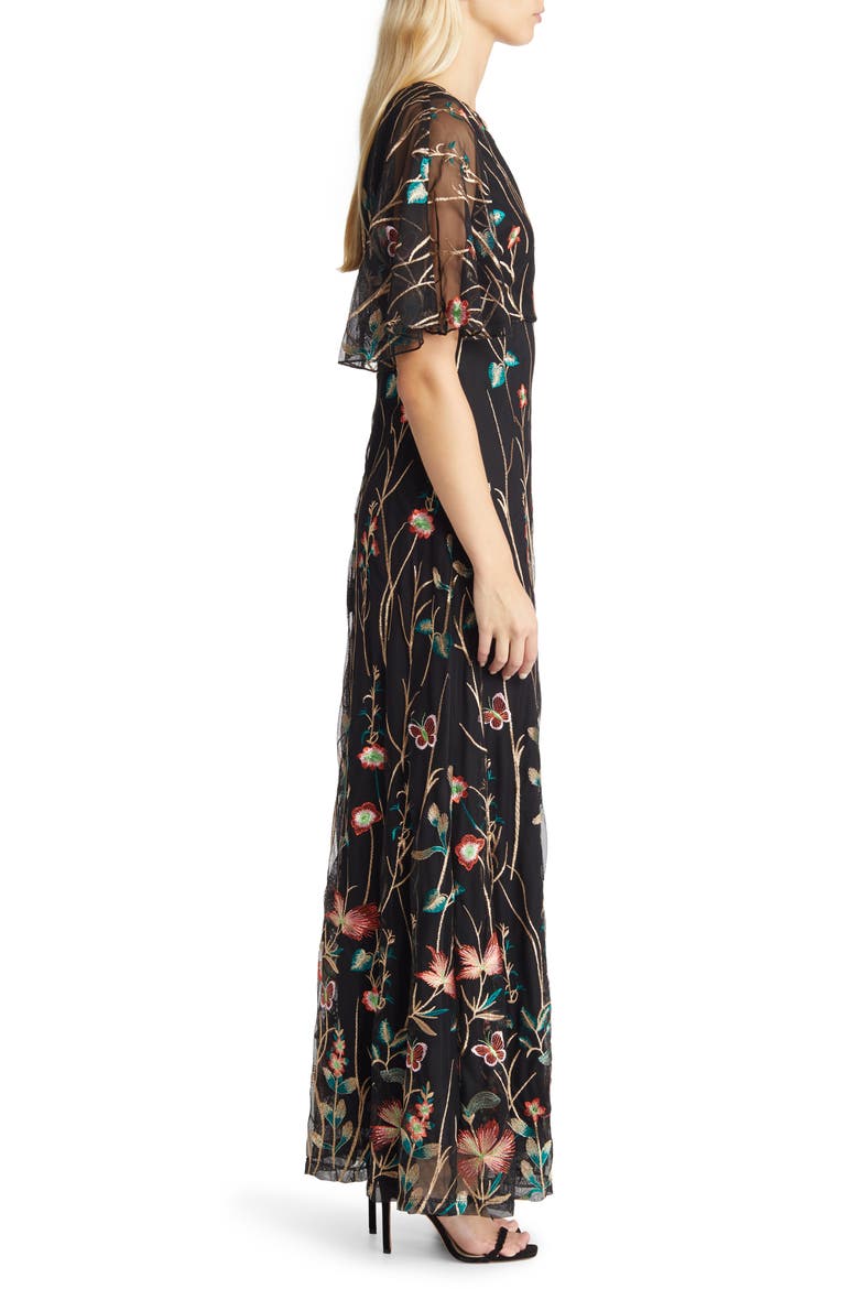Embroidered Elegance Evening Gown with Sleeves, Alternate, color, ONYX