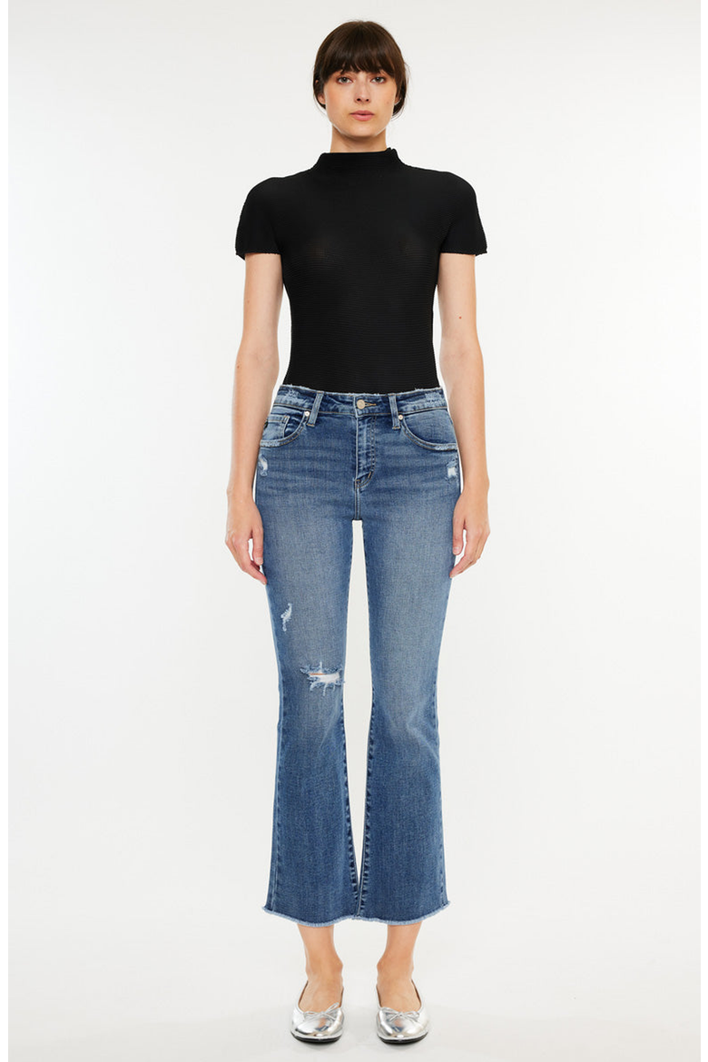 Honey Essentials High Rise Cropped Bootcut Jeans, Main, color, Dark Wash