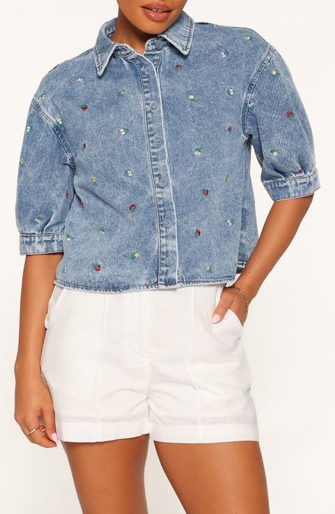Nerys Embroidered Button-Up Denim Shirt