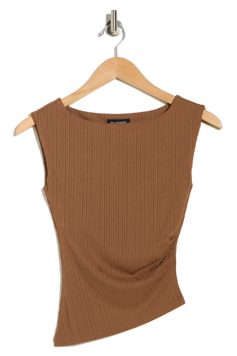 Ribbed Ruched Top, Alternate, color, BROWN