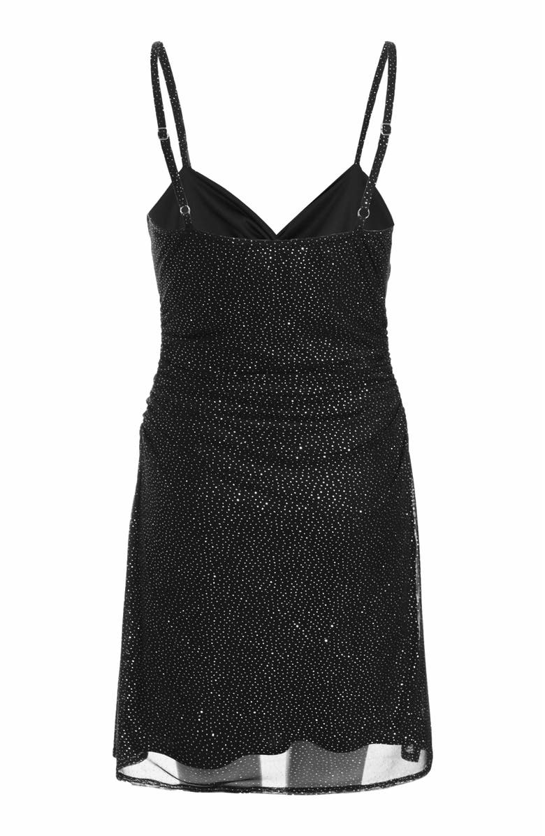 QUIZ Glitter Mesh Knot Front Mini Dress, Alternate, color, 
