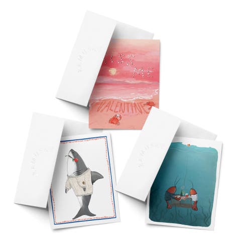 Valentine's Day Friendship Greeting Card Pack Sets, 'Kiss Me Valentine Crabs, Sharky Love, Lobster Date'