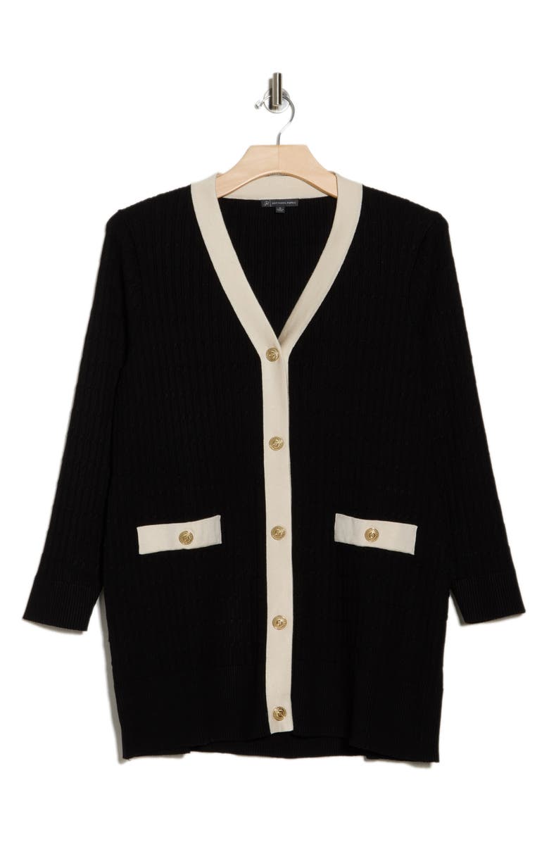Adrianna Papell V-Neck Button Front Long Cardigan, Alternate, color, 