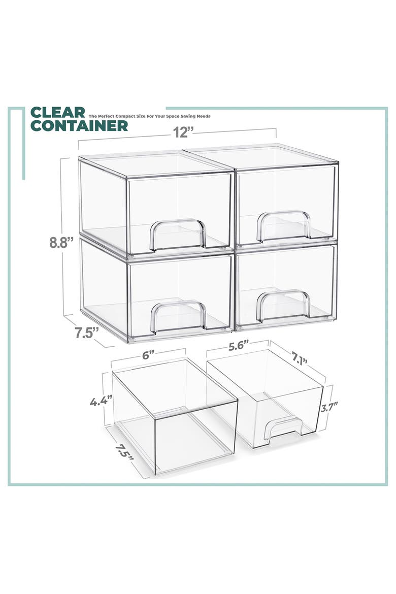 Set of 4 Small Stackable Storage Drawers, Alternate, color, NO COLOR