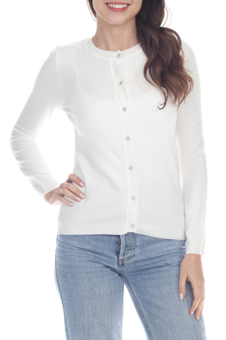 Crewneck Button-Up Knit Top, Main, color, WHITE