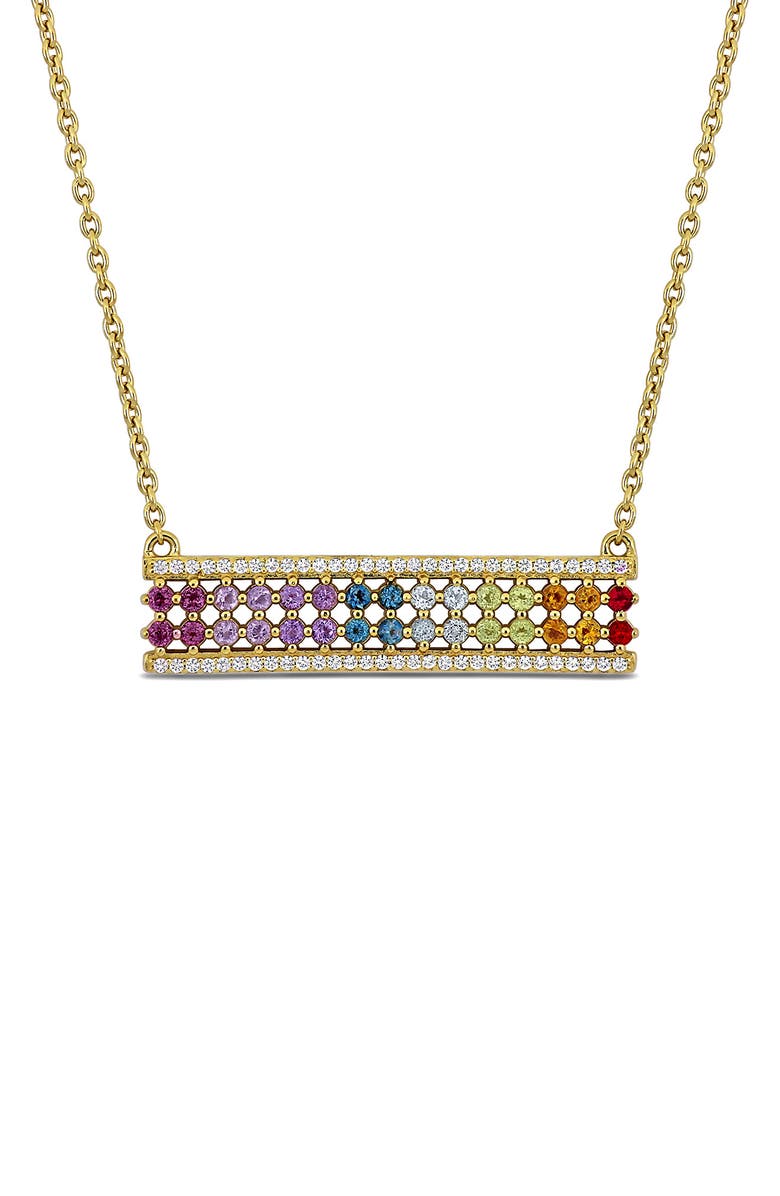 DELMAR Rainbow Semiprecious Stone & Lab-Grown White Sapphire Bar Pendant Necklace, Main, color, Blue Multi