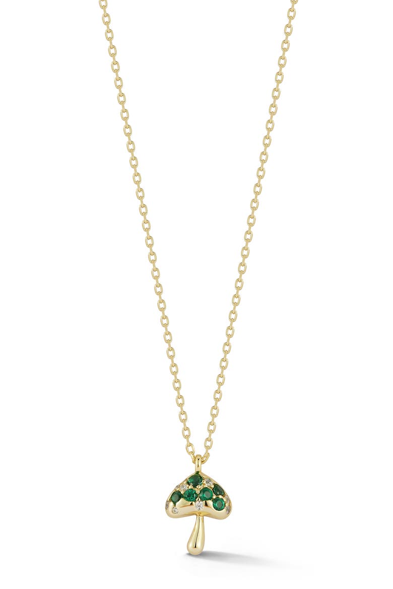 Mushroom Cubic Zirconia Pendant Necklace, Main, color, GOLD/ GREEN