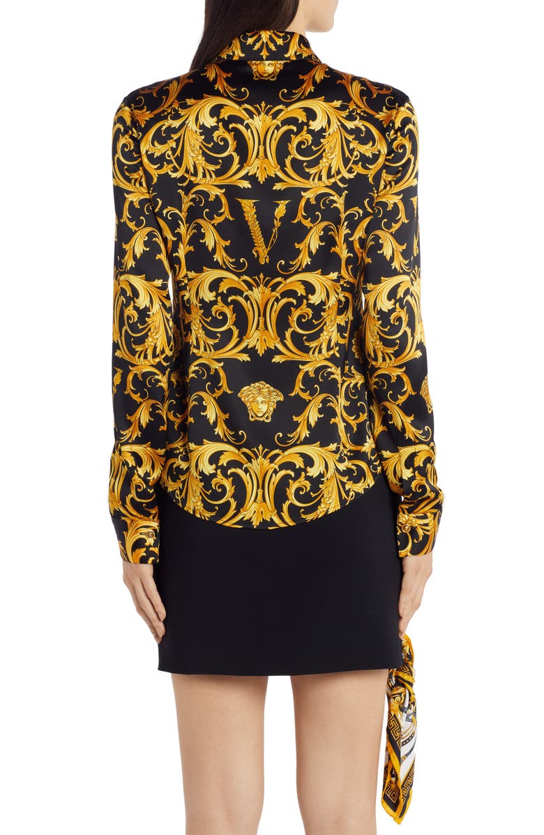 Versace V-Barocco Print Stretch Silk Blouse, Alternate, color,