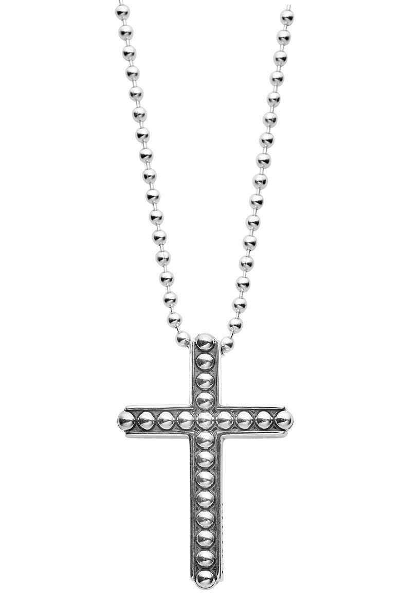 Signature Caviar Cross Pendant Necklace, Main, color, SILVER