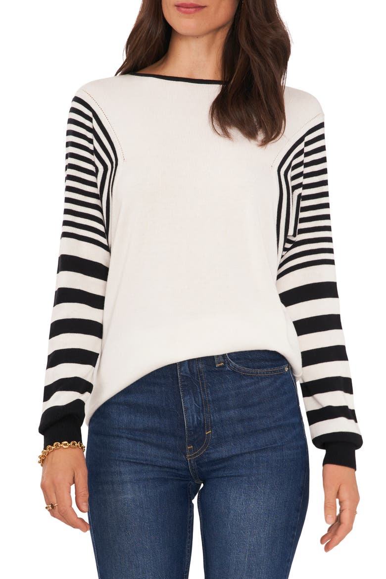 Stripe Sleeve Sweater, Main, color, ANTIQUE WHITE