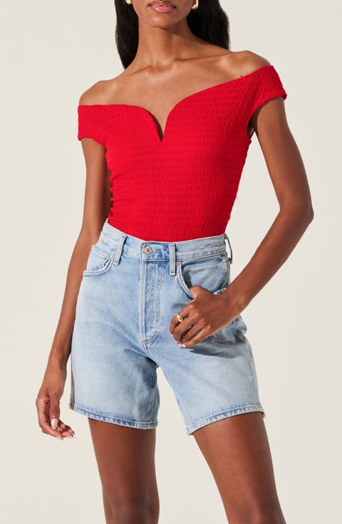 V-Wire Neck Off the Shoulder Knit Top