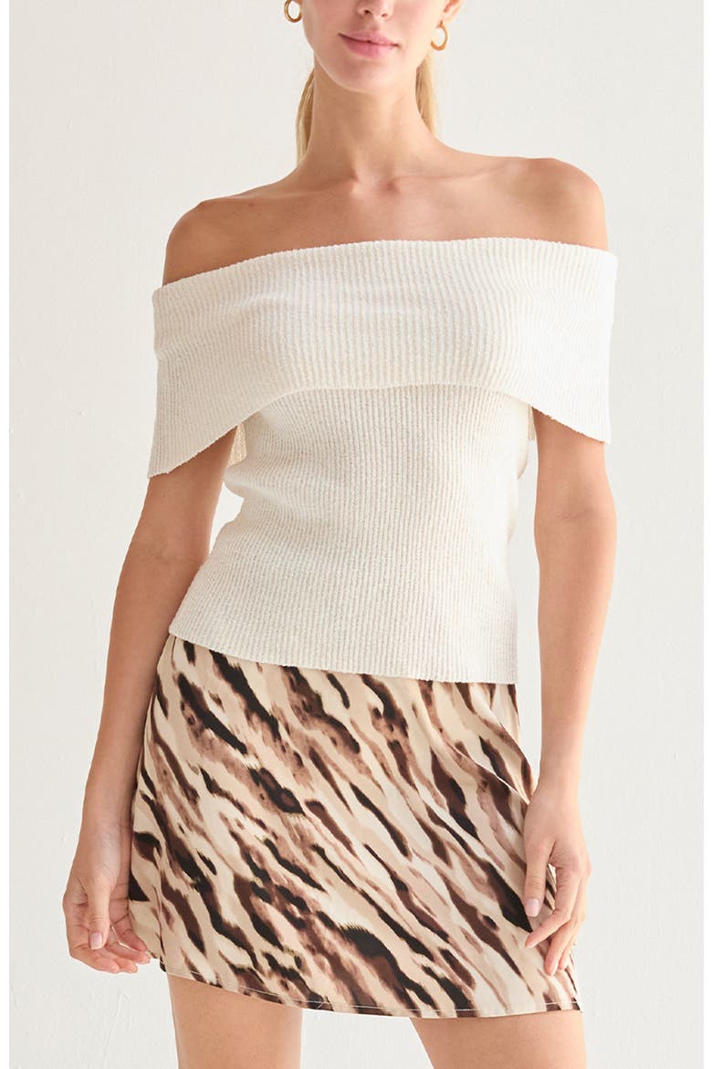 Off Shoulder Sweater Knit Top, Main, color, White