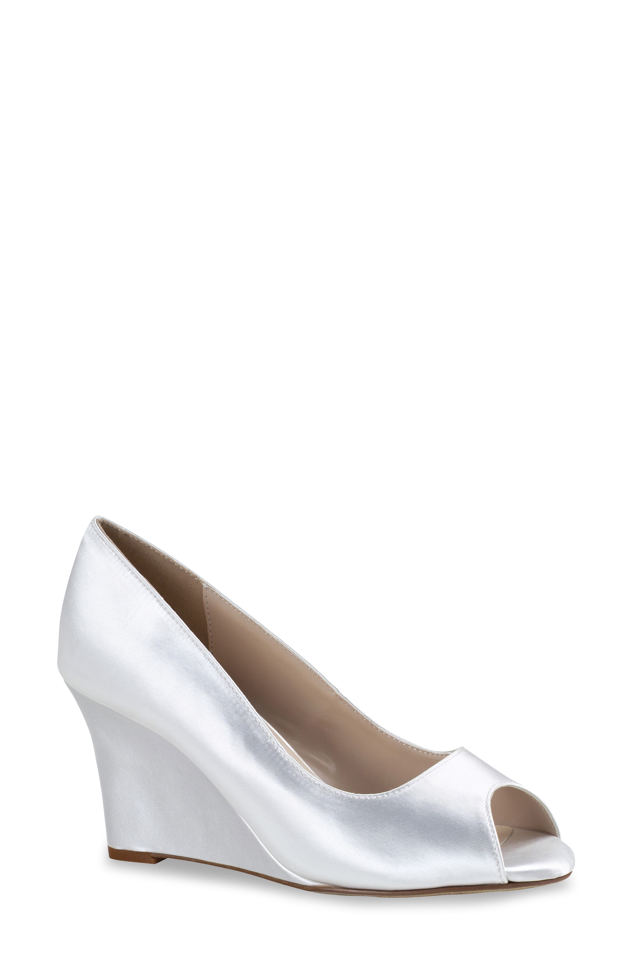 Touch Ups Nicole Peep Toe Wedge Pump, Main, color, White Satin