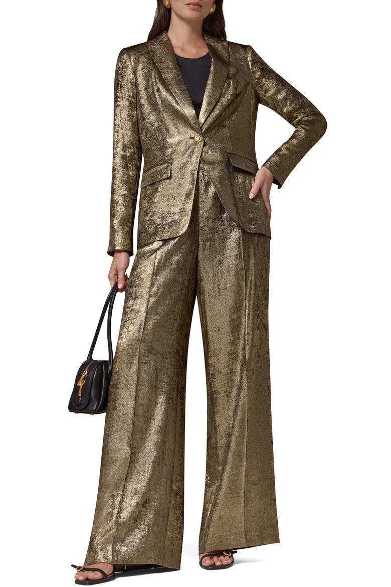 One-Button Peak Lapel Blazer, Alternate, color, GOLD