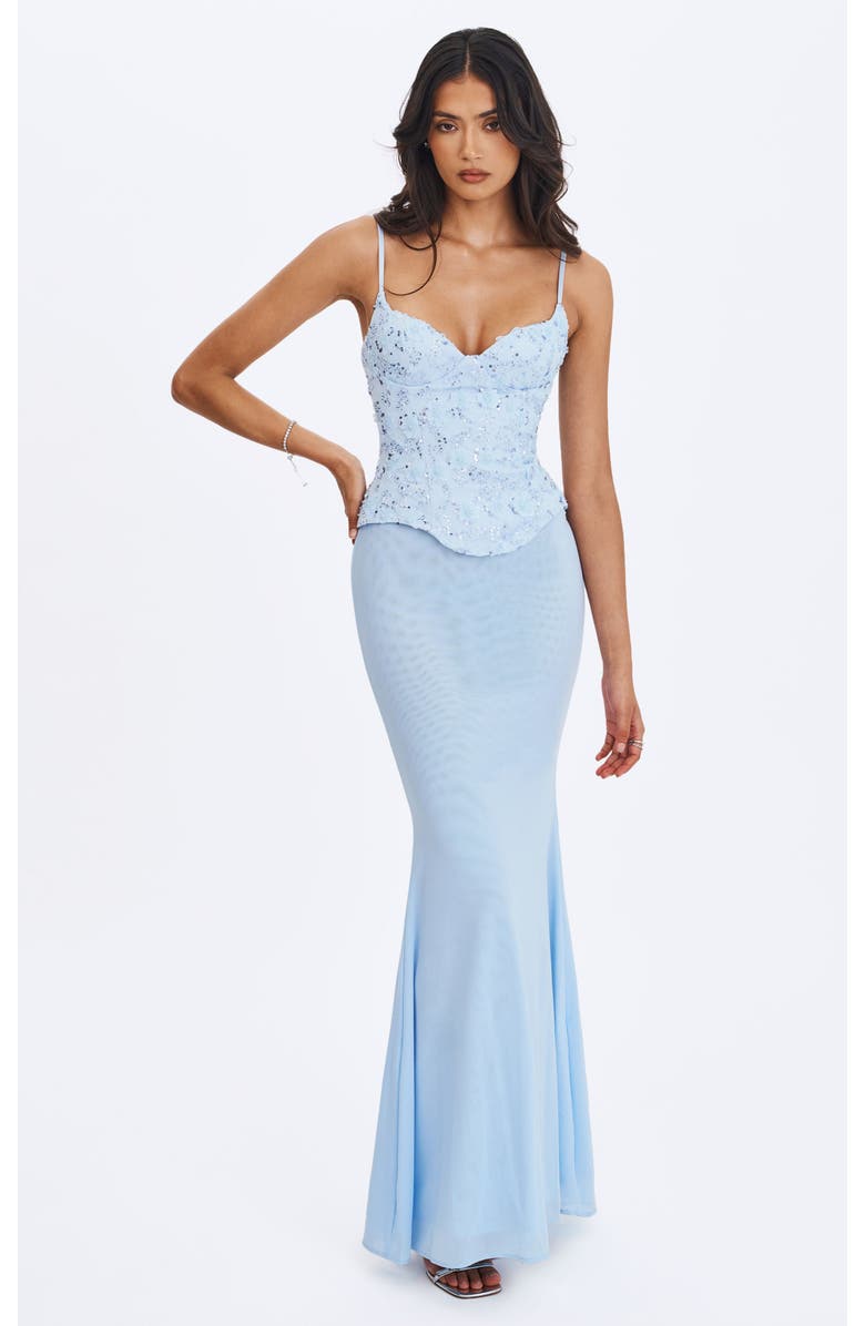 Miss Circle Aurielle Sweetheart Mermaid Peplum Maxi Dress, Main, color, Baby Blue