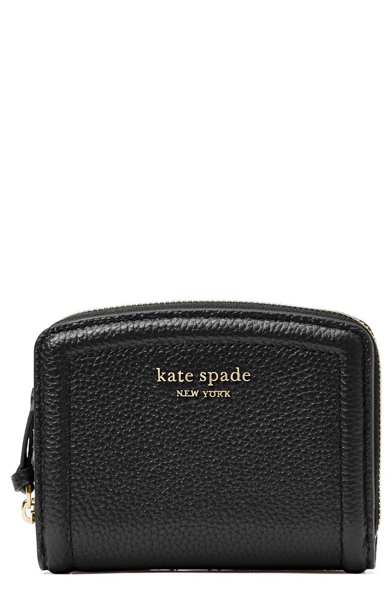Kate Spade New York knott small pebbled leather bifold wallet, Main, color, Black