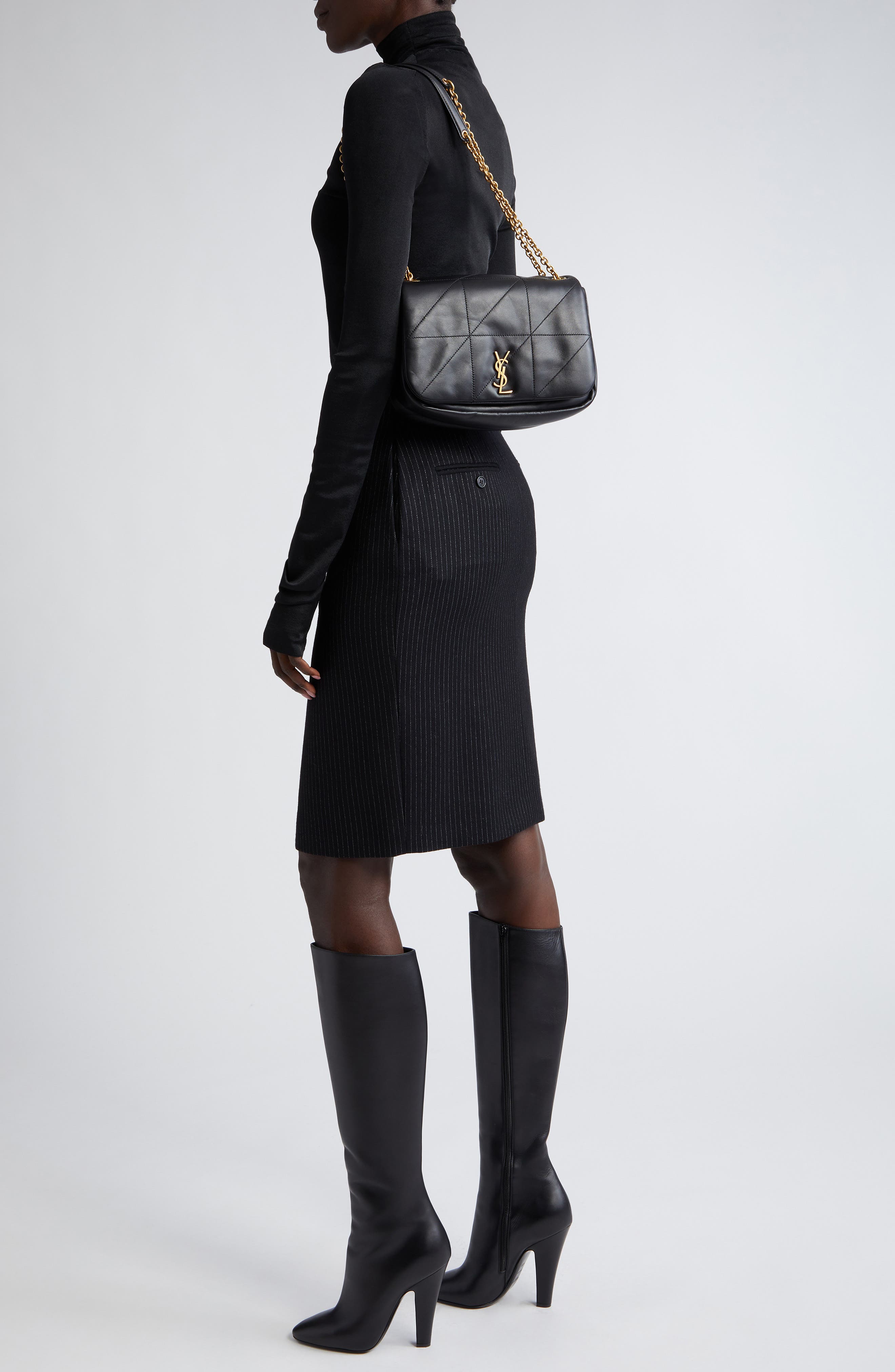 Saint Laurent Small Jamie 4.3 Patchwork Leather Shoulder Bag, Alternate, color, Nero