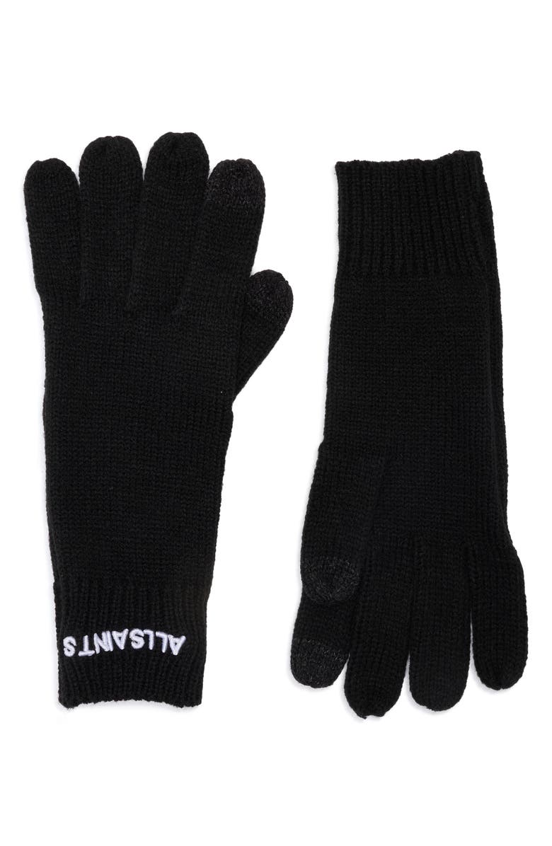 AllSaints Logo Gloves, Main, color, Black