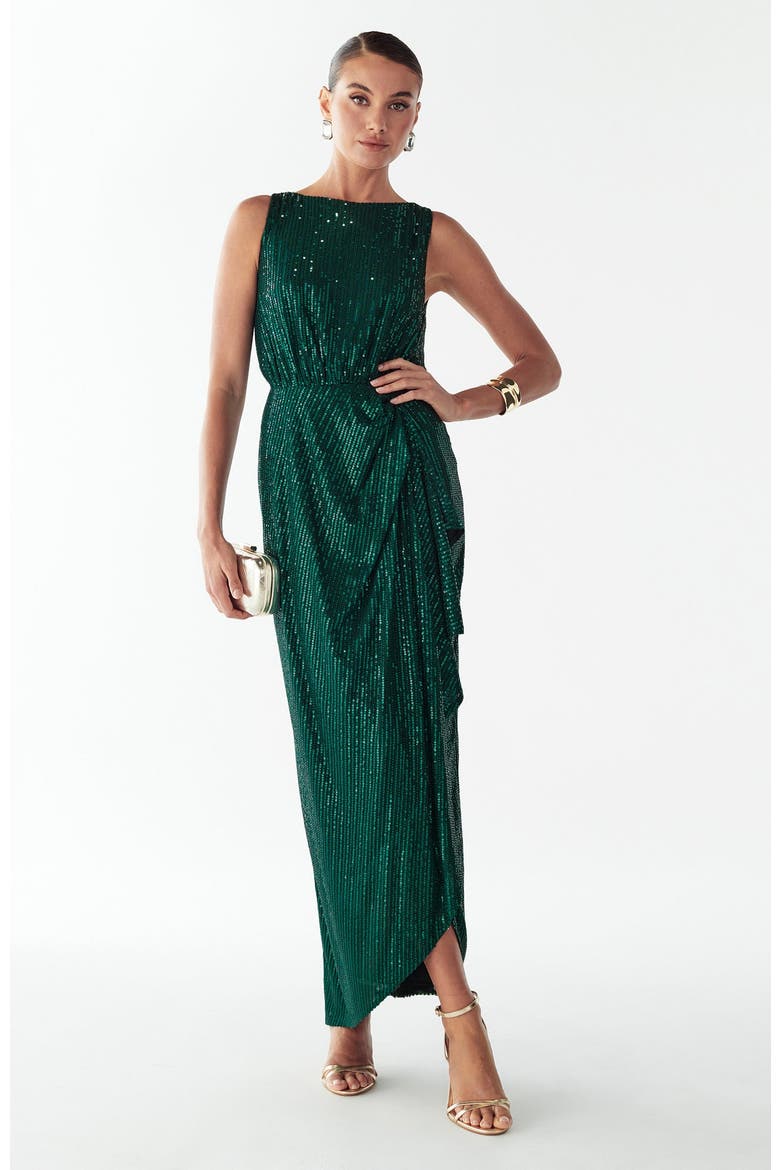 Dewan Maxi Dress, Alternate, color, Emerald Sequin