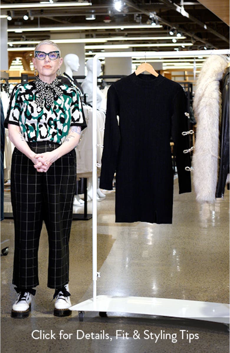 Rhinestone Bow Long Sleeve Sweater Minidress, sales video thumbnail