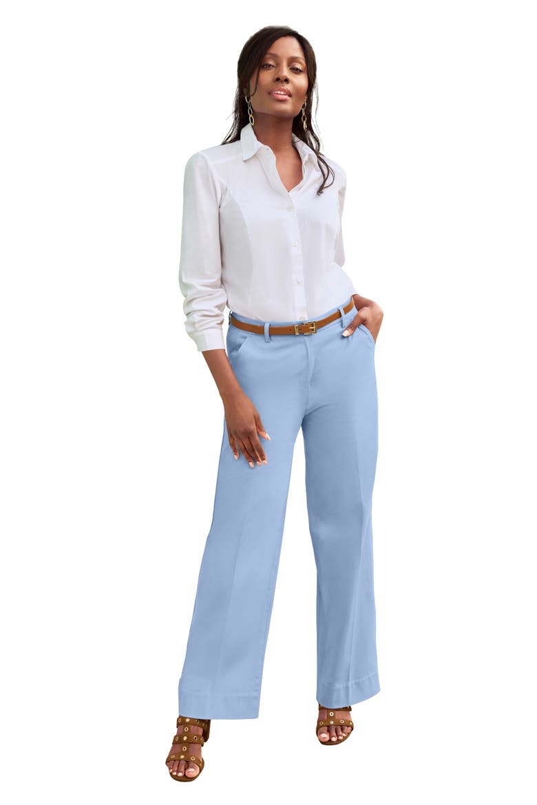 Stretch Cotton Chino Wide-Leg Trouser, Main, color, AZURE MIST