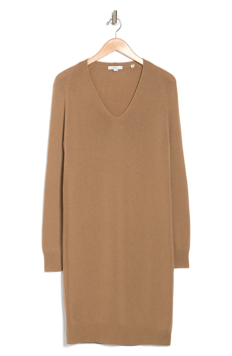Vince V-Neck Long Sleeve Wool Blend Sweater Dress, Alternate, color, Whole Wheat
