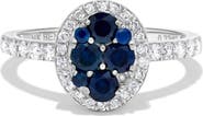 Ancona Fine Jewelry Sapphire Oval Shaped & Diamond Cluster Ring in 14K White Gold