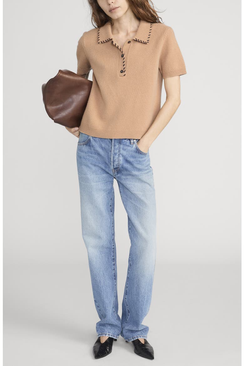 Leather Whipstitch Wool & Cashmere Sweater, Alternate, color, CAMEL