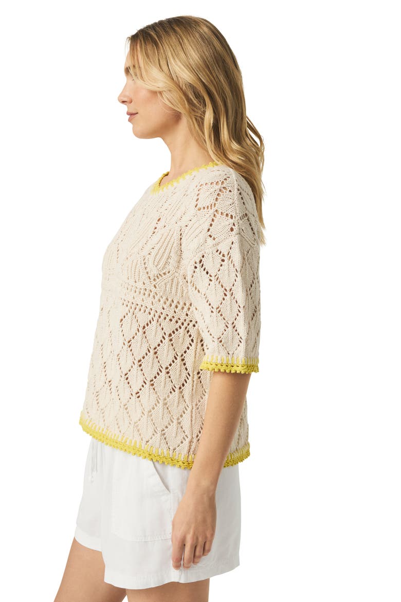 Keke Crochet Trim Pointelle Sweater, Alternate, color, NATURAL/ BUTTERCUP