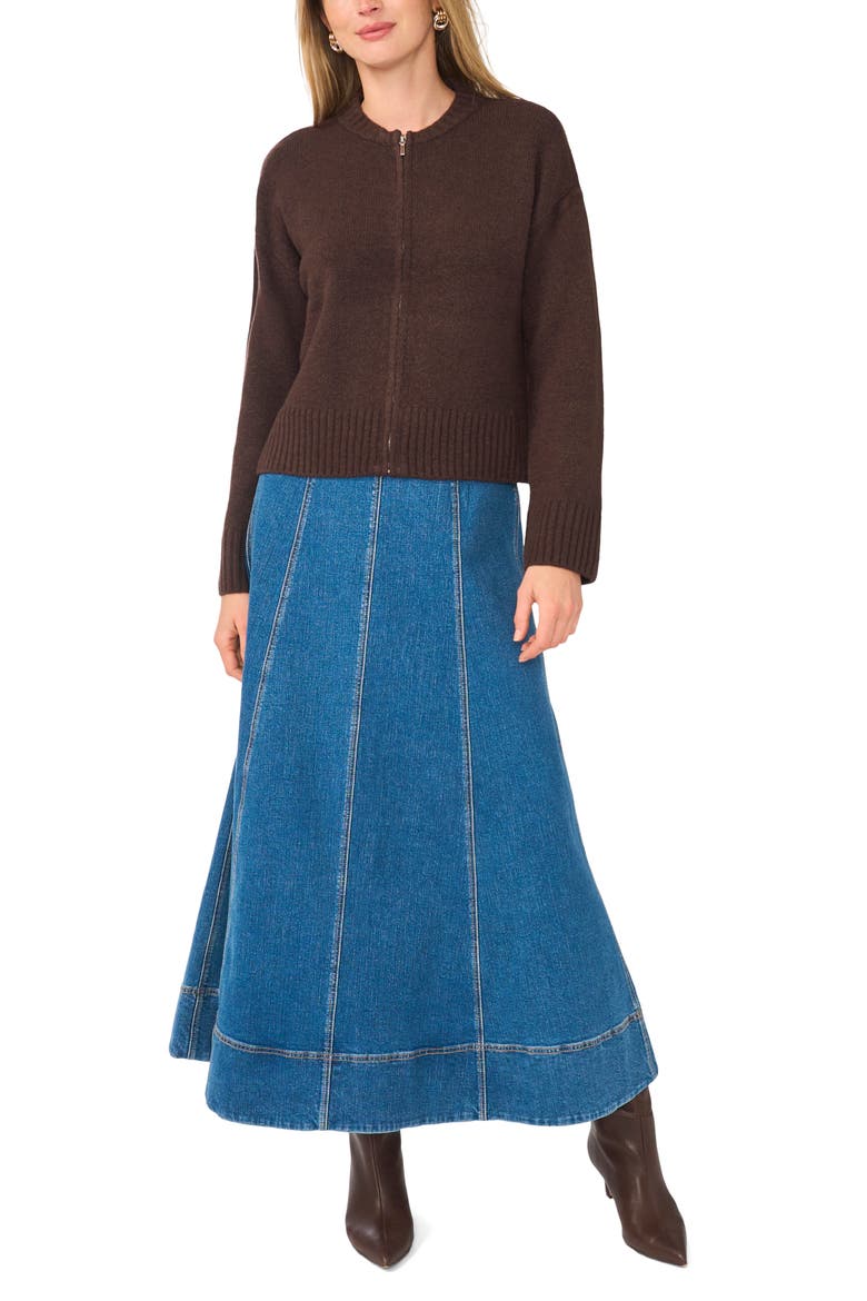 Zip Knit Sweater, Alternate, color, CALL ME CHOCOLATE