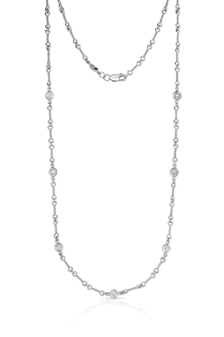 Dogbone Diamond Station Necklace, Main, color, WHITE GOLD