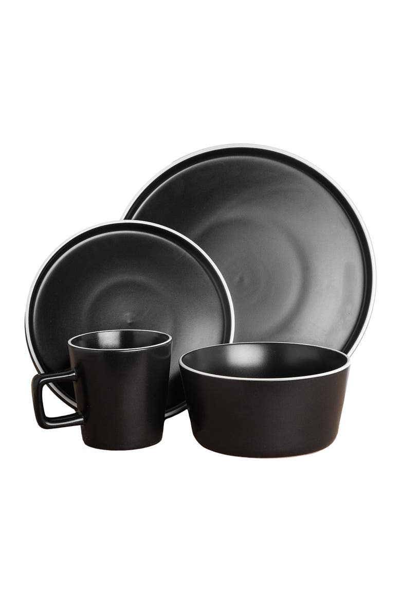 Allison Stoneware 32-Piece Dinnerware Set, Alternate, color, Black Matte, White Rim