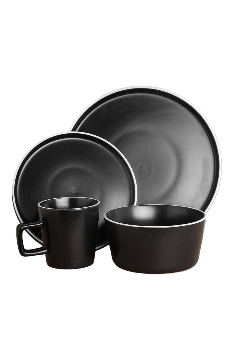 Stone Lain Allison Stoneware 32-Piece Dinnerware Set, Alternate, color, Black Matte, White Rim