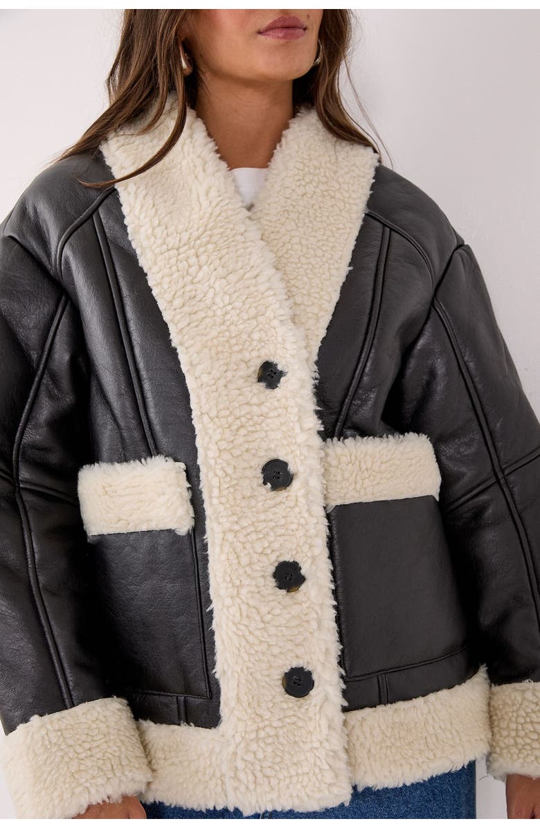 NASTY GAL Borg Bonded 80s Aviator Jacket, Alternate, color, Black