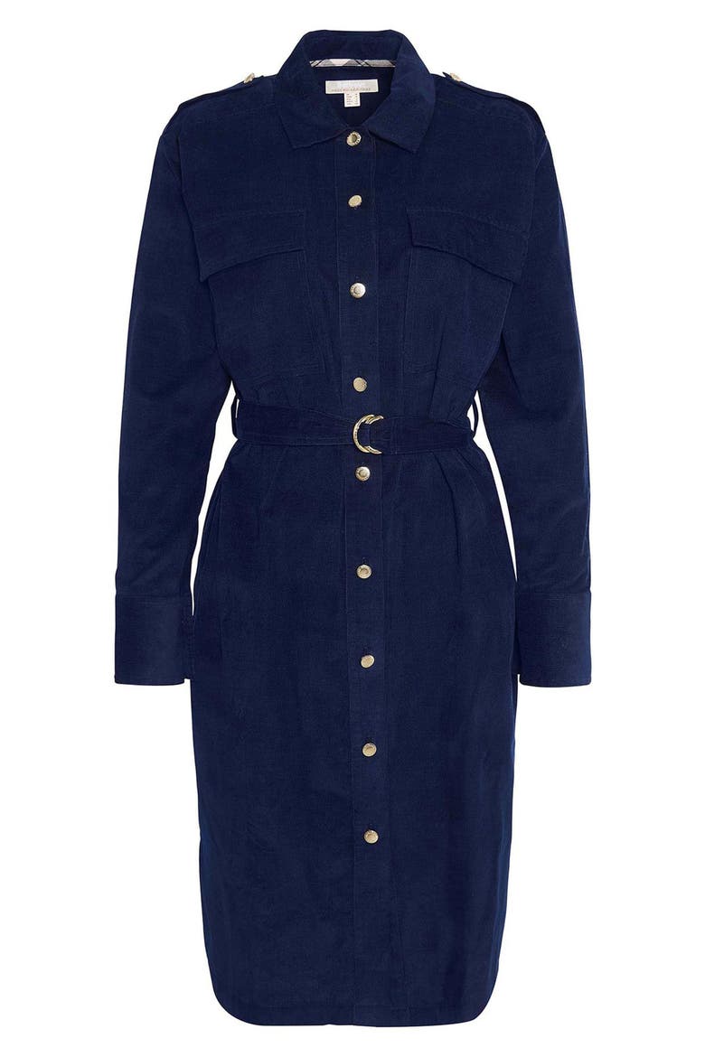 Noelle Long Sleeve Cotton Corduroy Belted Shirtdress, Alternate, color, NAVY BLUE