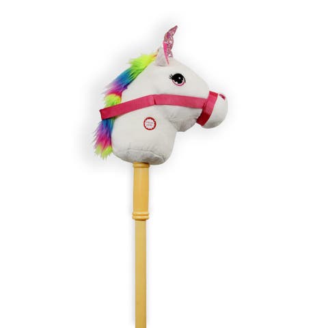 White Unicorn Stick Horse with Sound