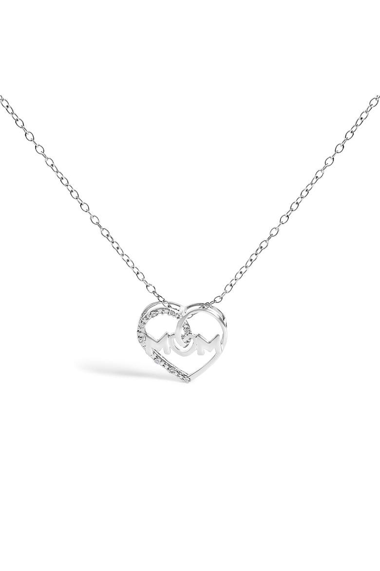 Silver Diamond Accent MOM Heart Pendant Necklace  Inches, Main, color, White