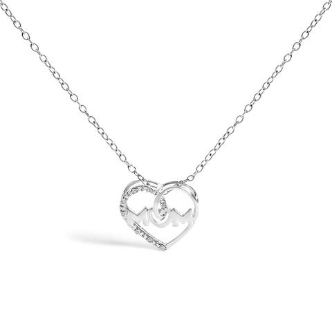 Silver Diamond Accent MOM Heart Pendant Necklace  Inches
