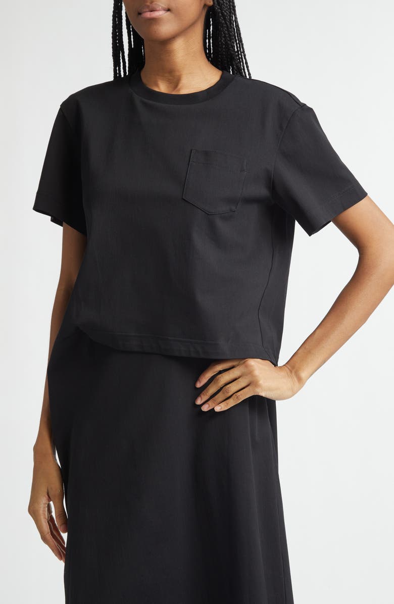 Sacai Cotton Jersey Dress, Alternate, color, Black