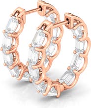 HauteCarat Emerald Cut Lab Created Diamond Inside Out Hoop Earrings
