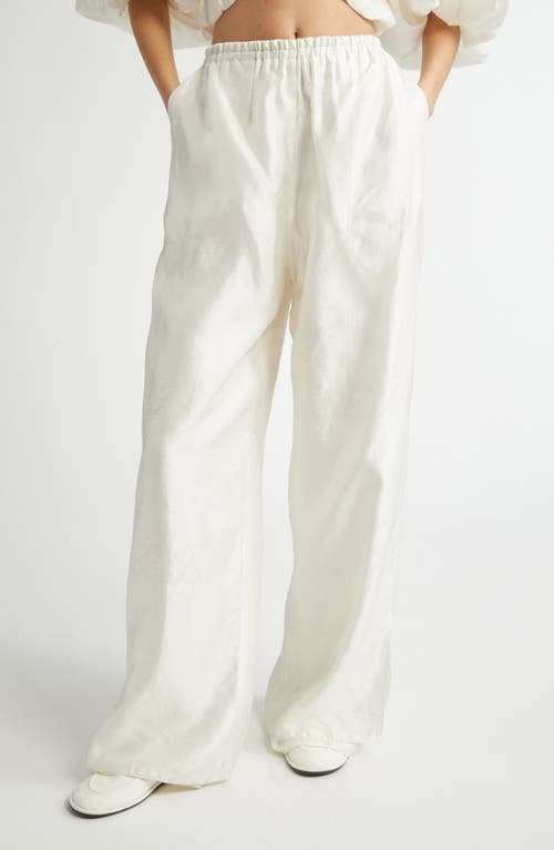 Eenk Jacquard Elastic Waist Wide Leg Silk Pants In Ivory
