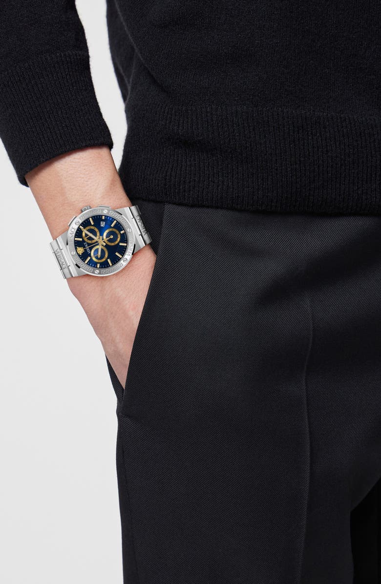 Versace Greca Logo Chronograph Bracelet Watch, 40mm, Alternate, color, Stainless Steel