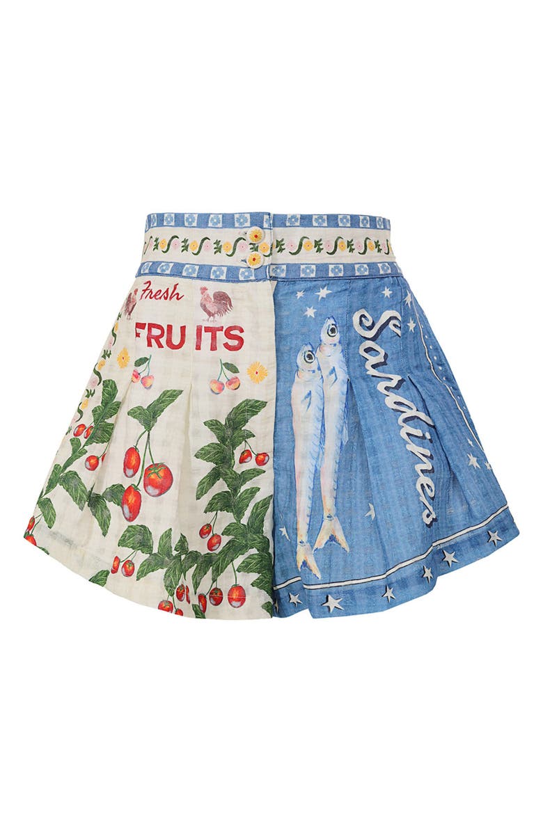 Agua Bendita Nalia Cotton Cover-Up Shorts, Alternate, color, White/ Blue