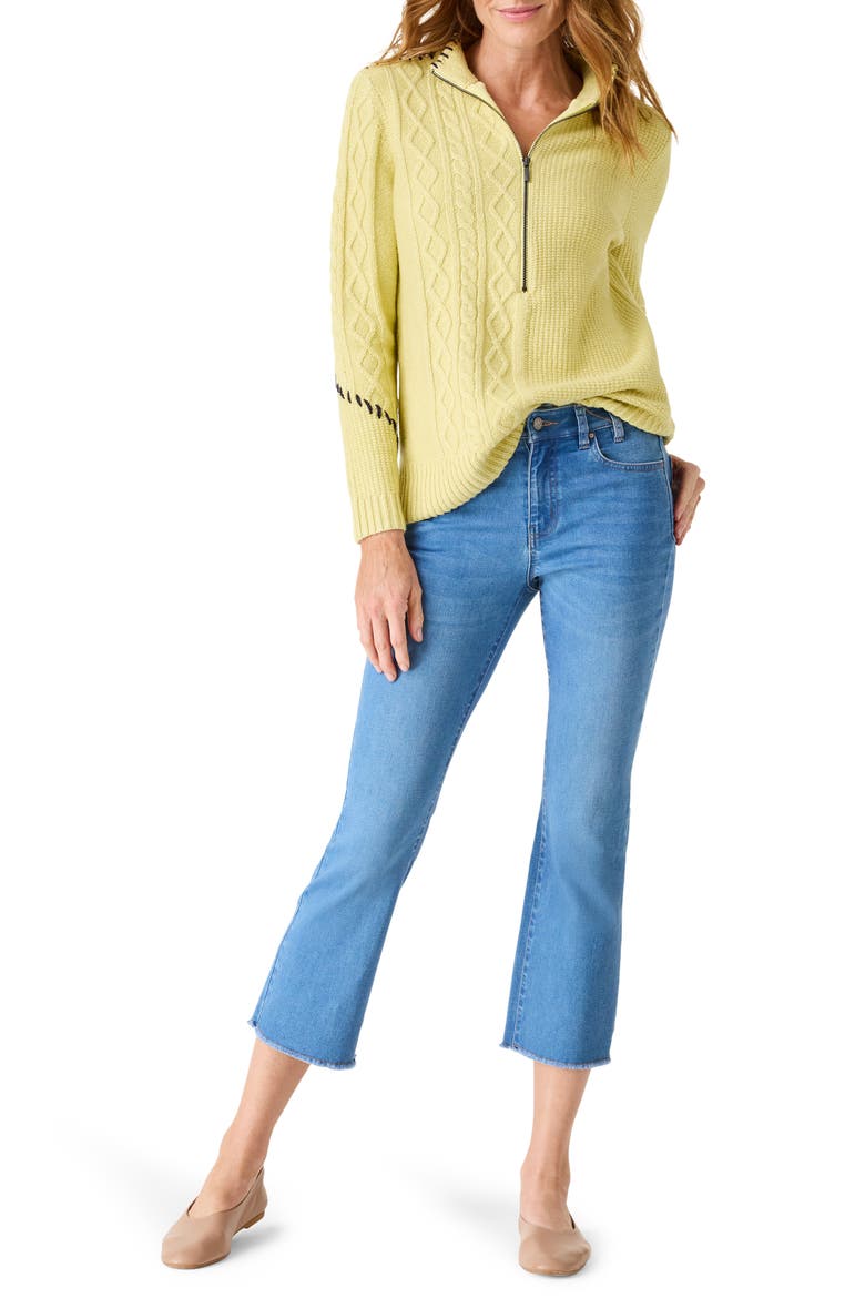 Placed Cable Half Zip Sweater, Alternate, color, CITRINE