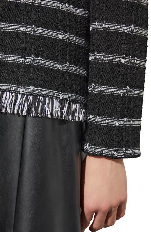 Ming Wang Stripe Fringe Bouclé Rib Sweater In Black